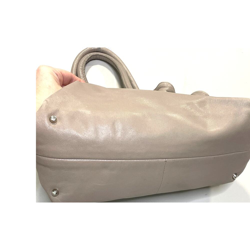 Furla Taupe Leather Top Handle Bag Designer Handbag Silver Embellishments - Picture 10 of 13